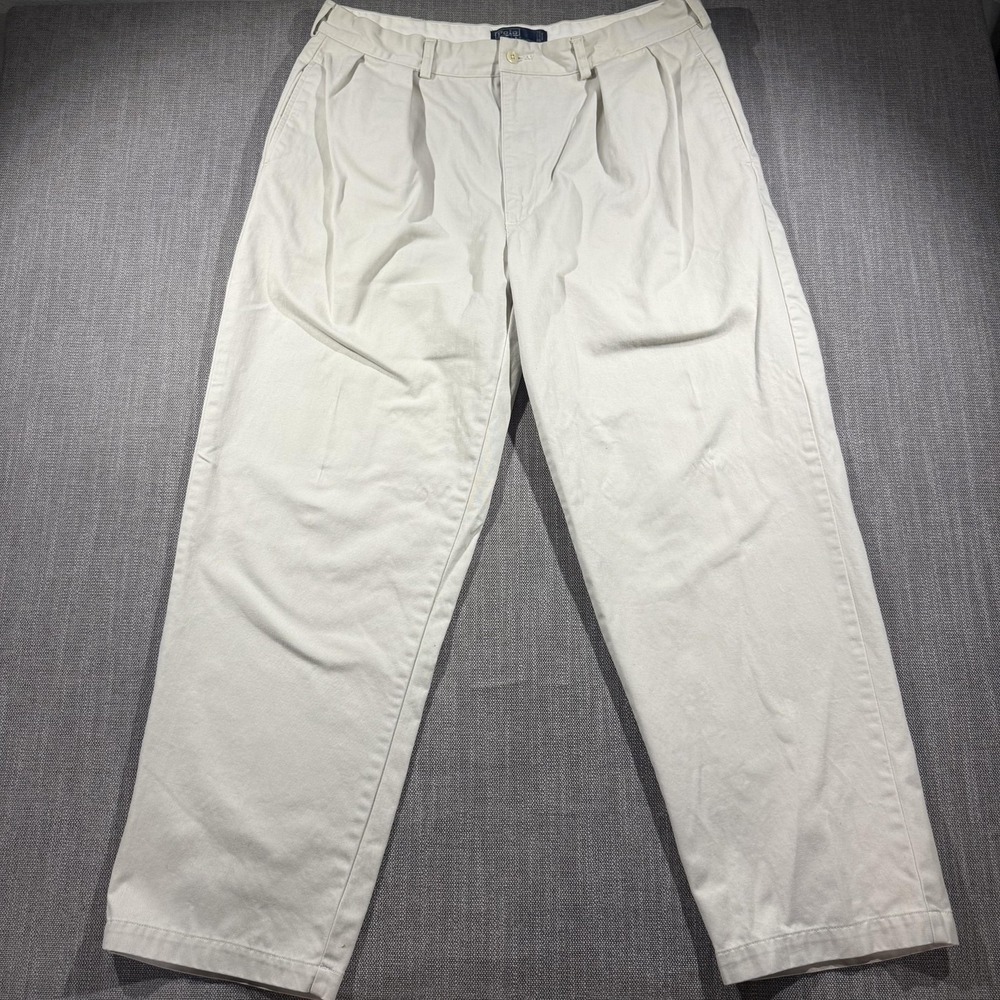Polo Ralph Lauren Pants Mens 40x30 Beige Pleated Polo Chino Relaxed Fit